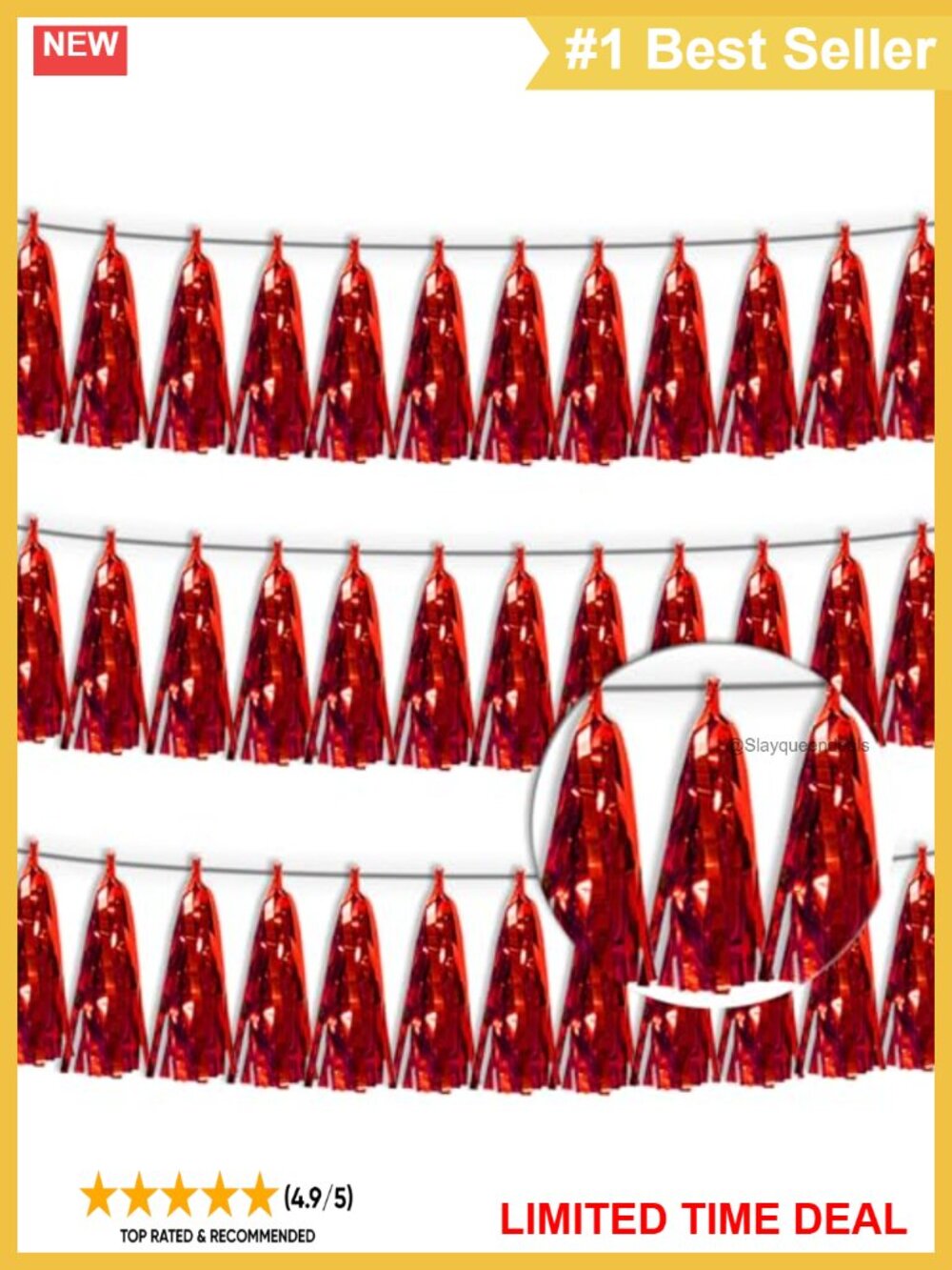 Metallic Foil Tassel Garland Banner 3 Strips 30ft Party Backdrop Decor